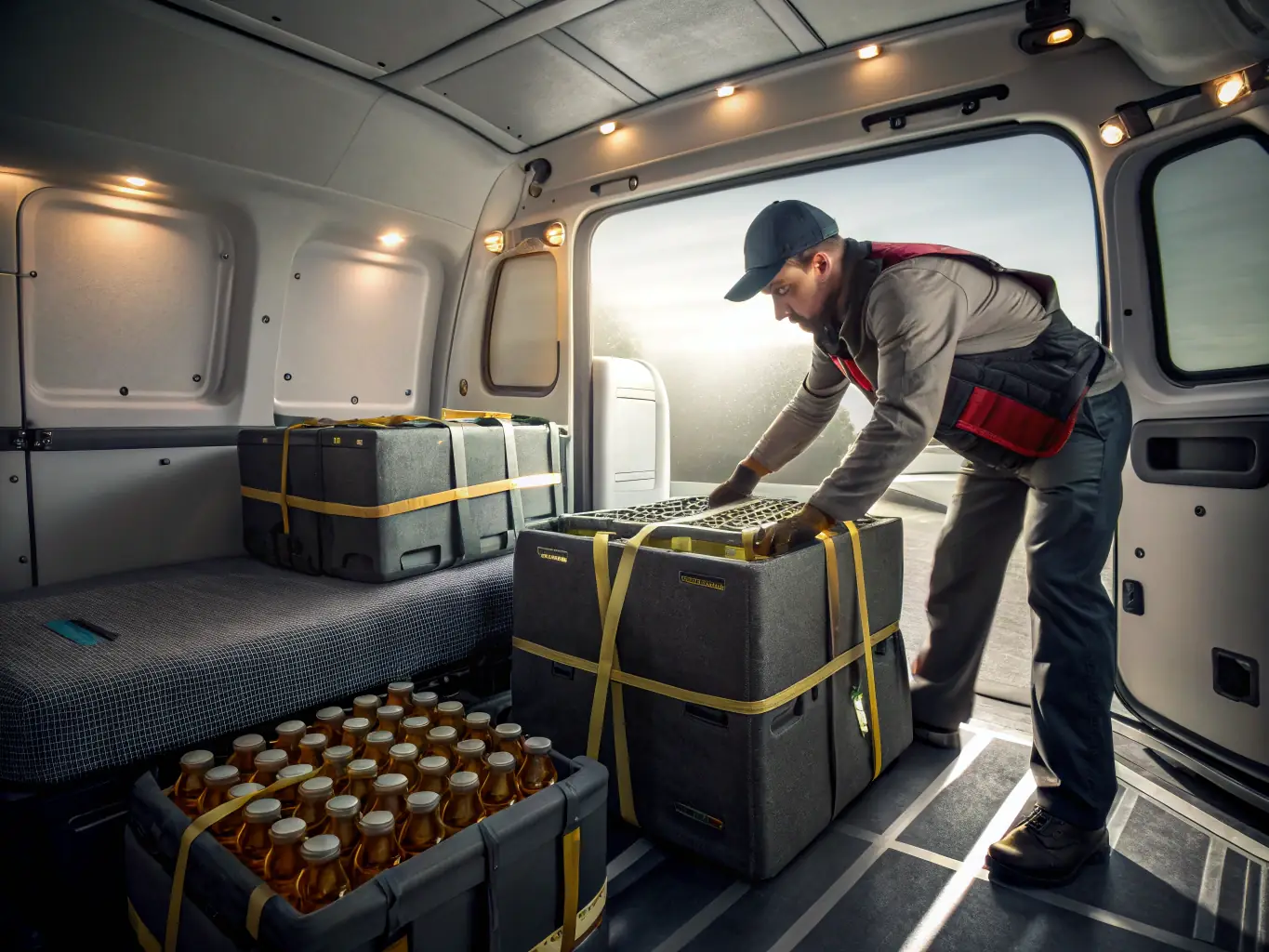 Specialized equipment is being used to carefully load fragile goods onto a truck, highlighting the company's expertise in handling sensitive cargo.