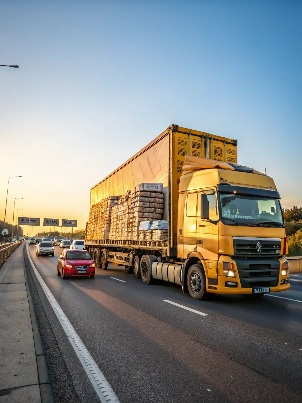 A high-angle shot of an A2Z Freight Transportation truck expertly navigating a busy Atlanta highway during daylight, showcasing the company's local hauling capabilities.