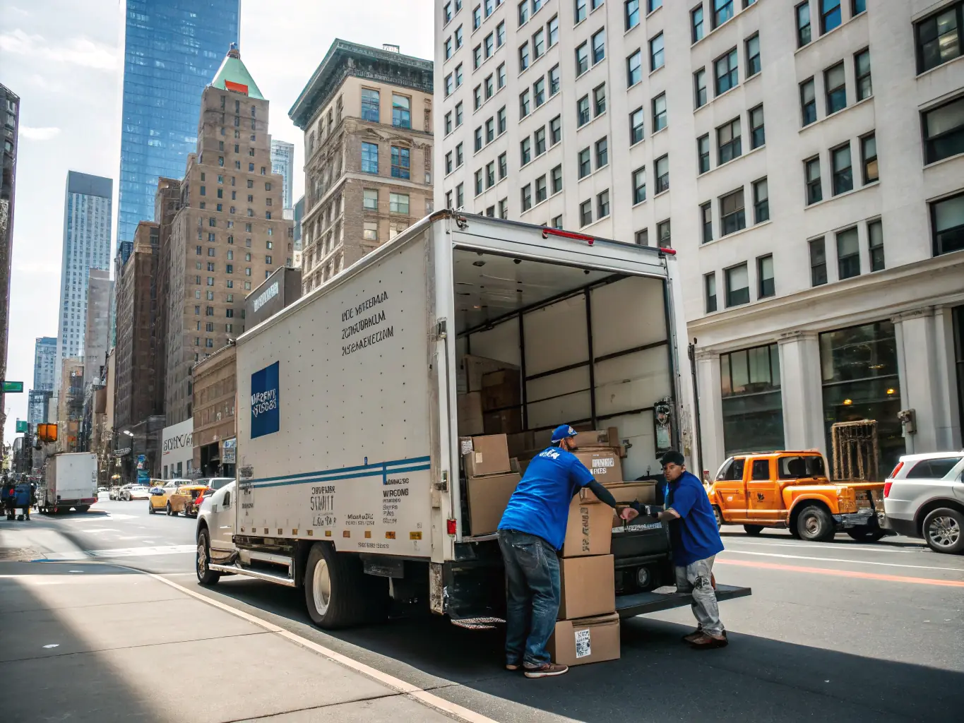 A delivery van arriving at a distribution center, with workers unloading packages, highlighting A2Z Freight Transportation's commitment to on-time delivery solutions.